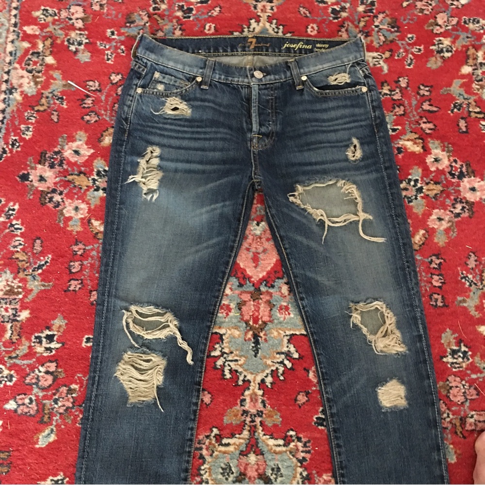 7 for All Mankind Josefina Destroyed Skinny Boyfriend Jeans